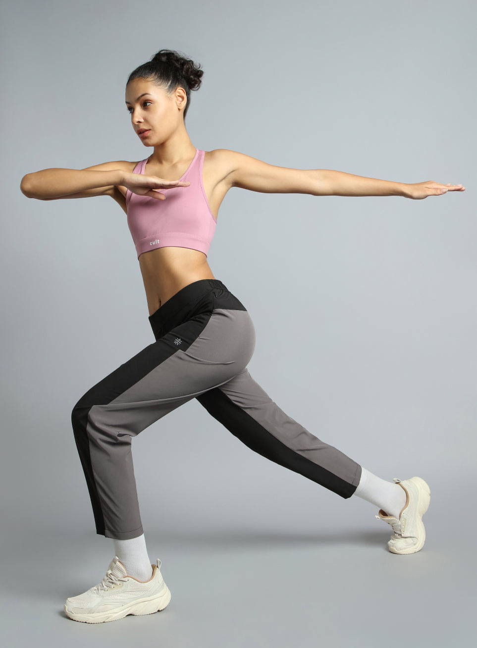 Women's Black Pace Up Running Dual Colour Trackpants