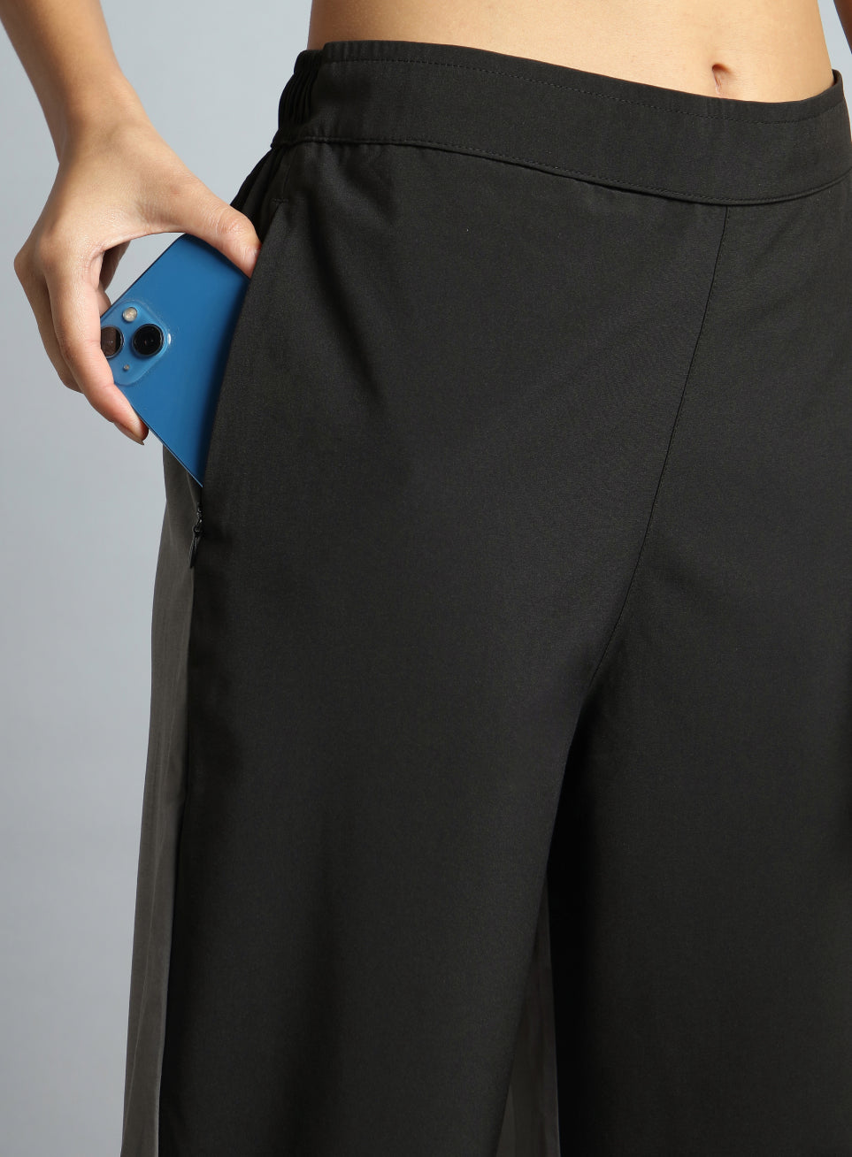 Women's Black Pace Up Running Dual Colour Trackpants