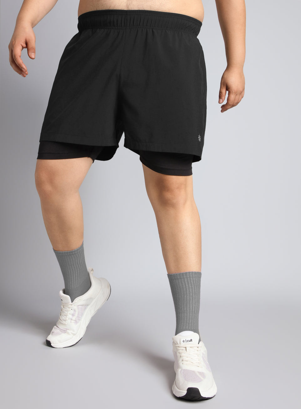 Men's Black Running Plus Size In-Built Shorts