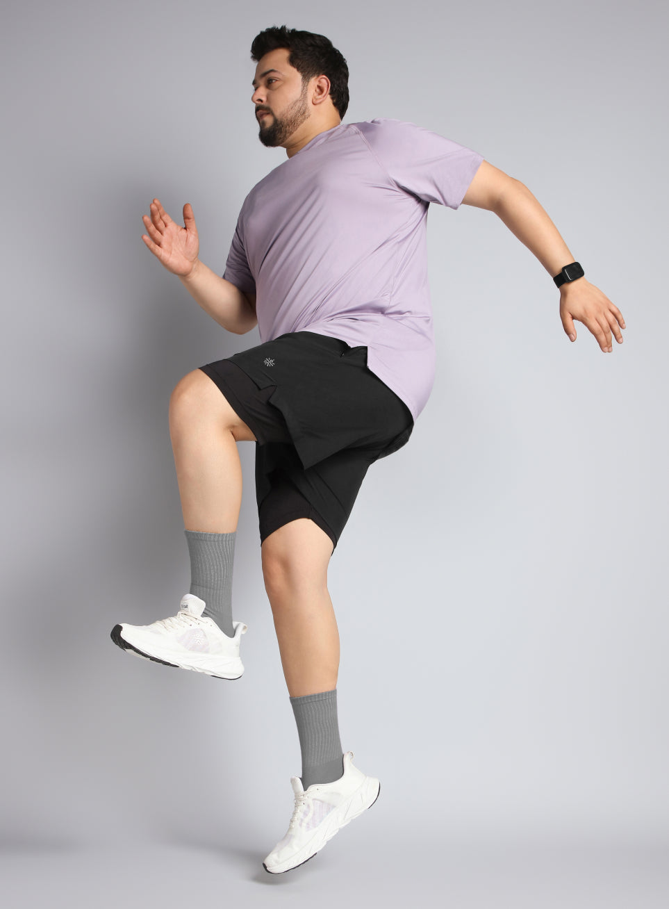Men's Black Running Plus Size In-Built Shorts