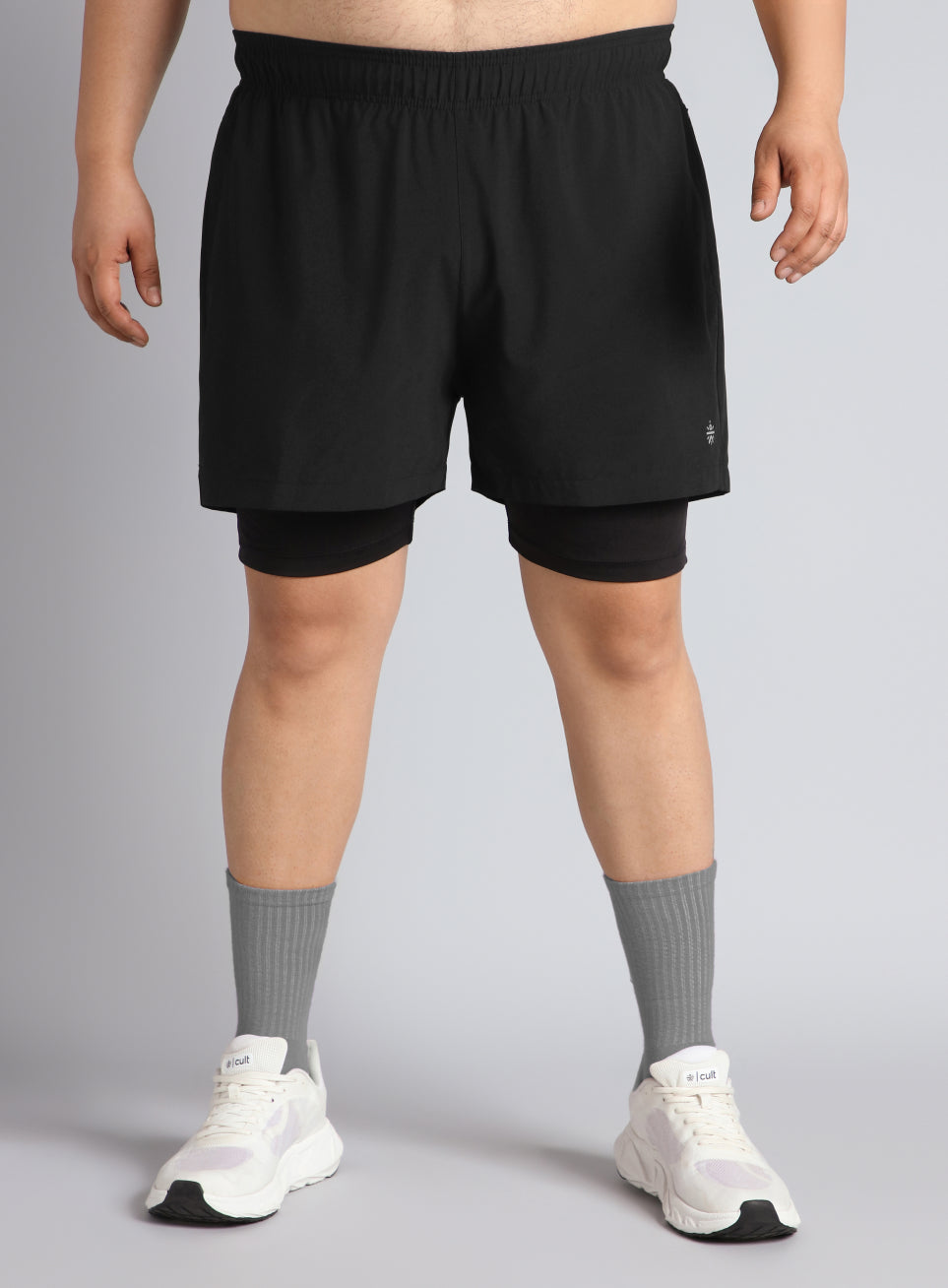 Men's Black Running Plus Size In-Built Shorts
