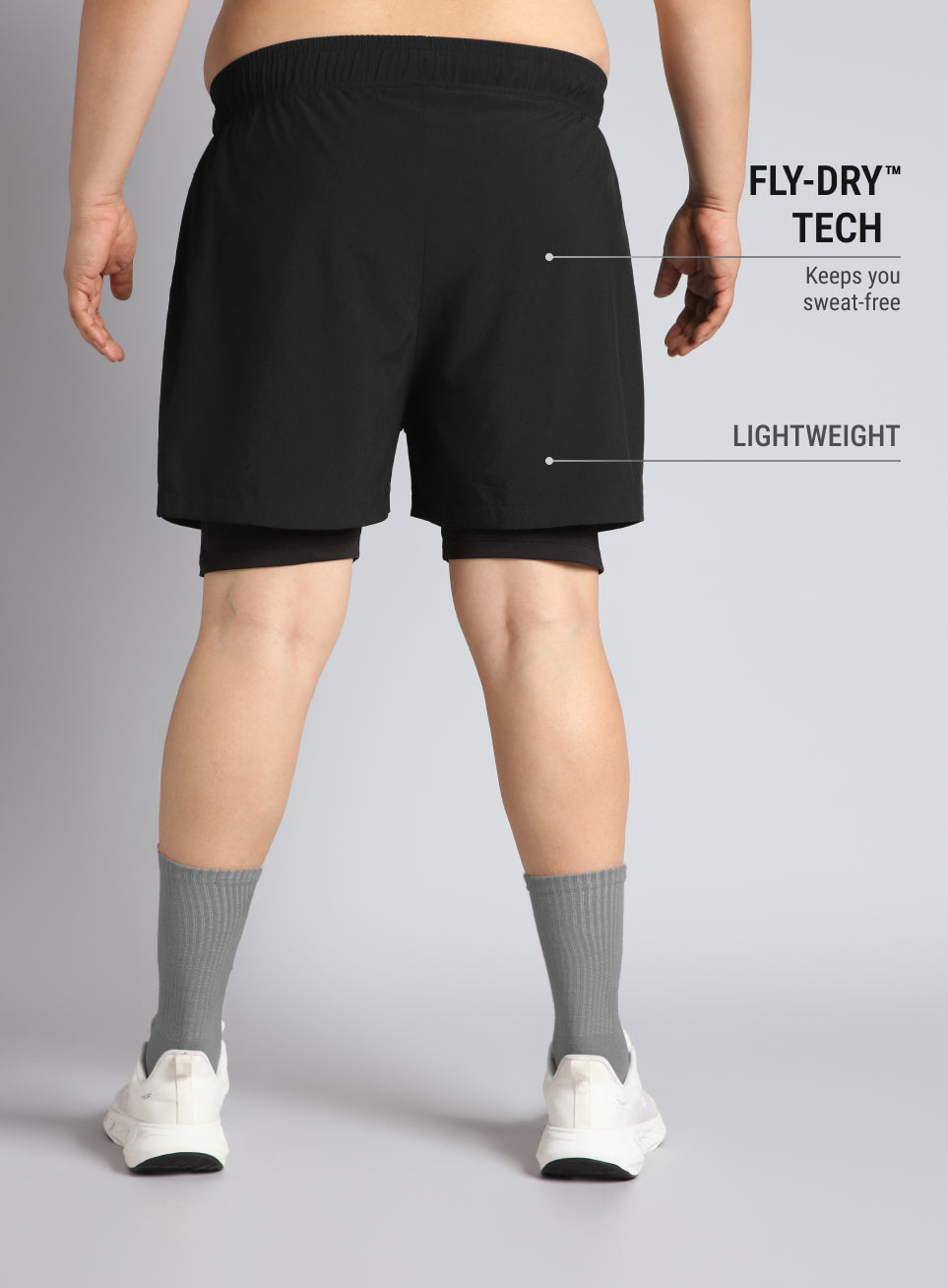 Men's Black Running Plus Size In-Built Shorts