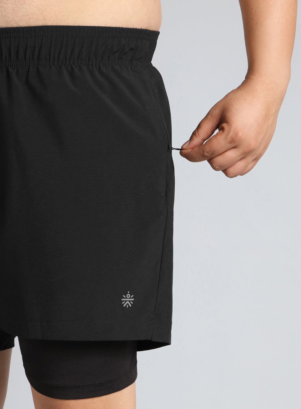 Men's Black Running Plus Size In-Built Shorts