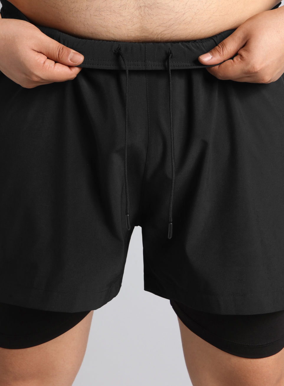 Men's Black Running Plus Size In-Built Shorts
