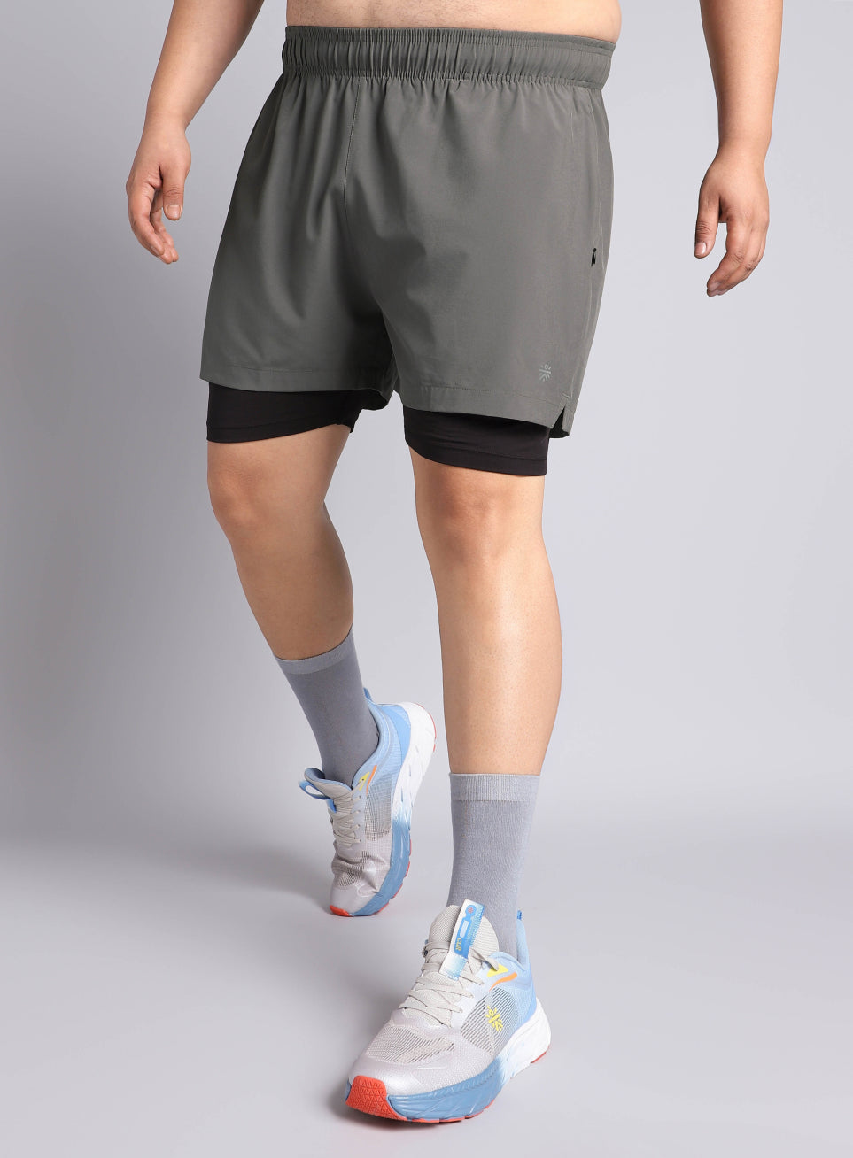 Men's Dark Grey Running Plus Size In-Built Shorts