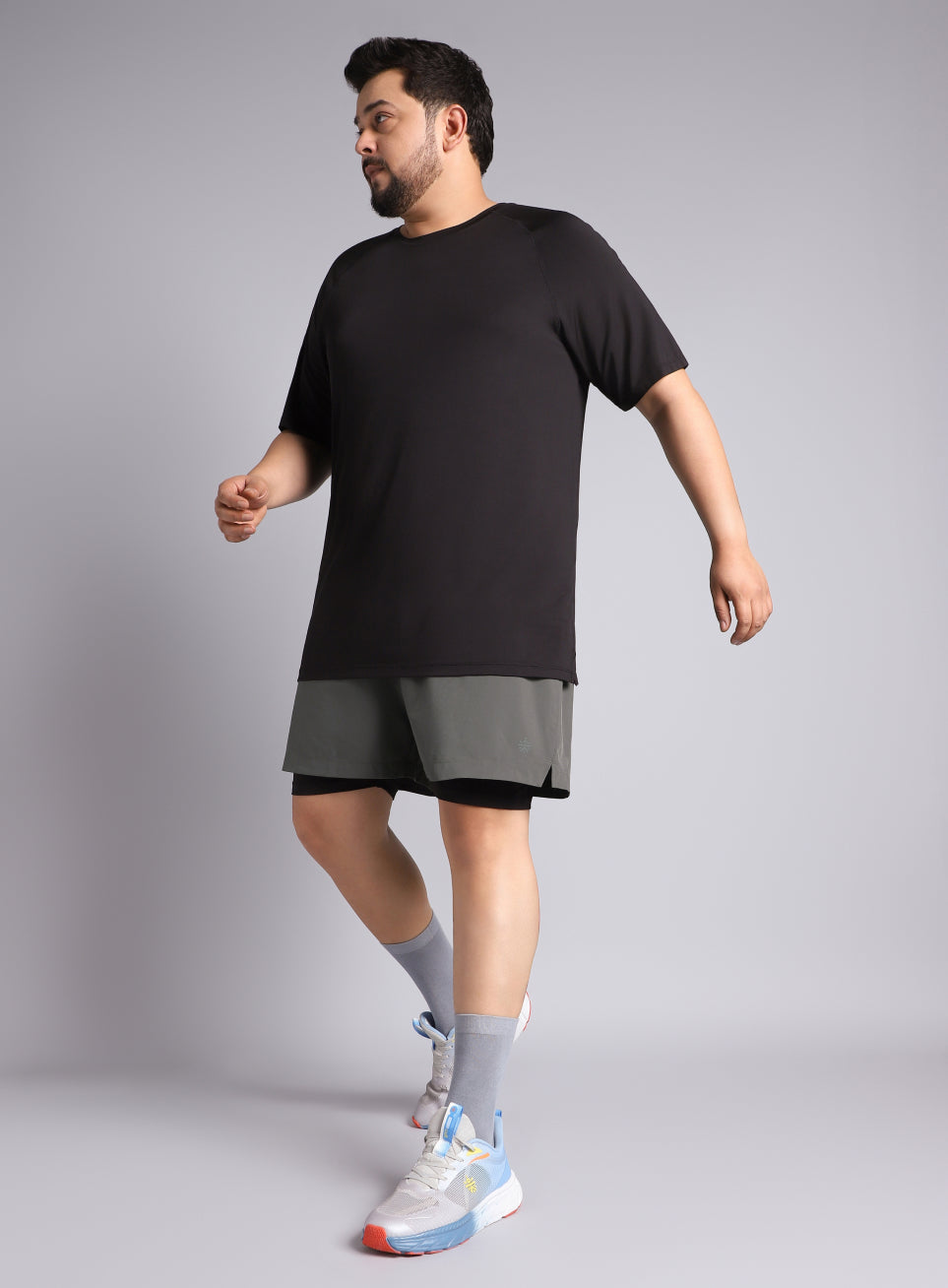 Men's Dark Grey Running Plus Size In-Built Shorts