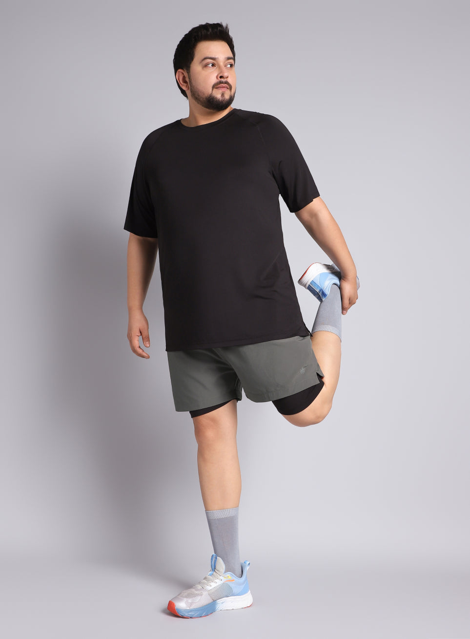 Men's Dark Grey Running Plus Size In-Built Shorts