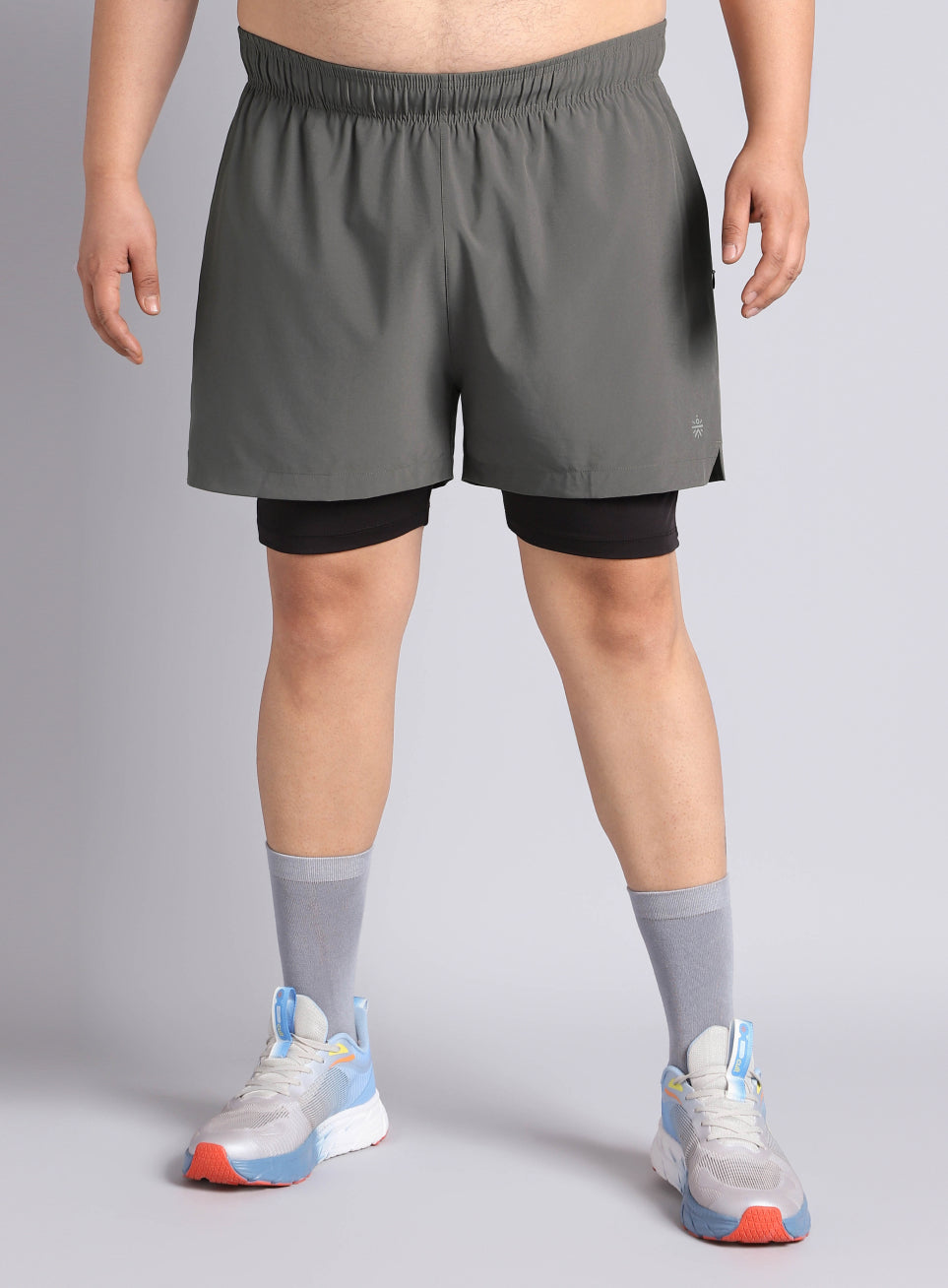 Men's Dark Grey Running Plus Size In-Built Shorts