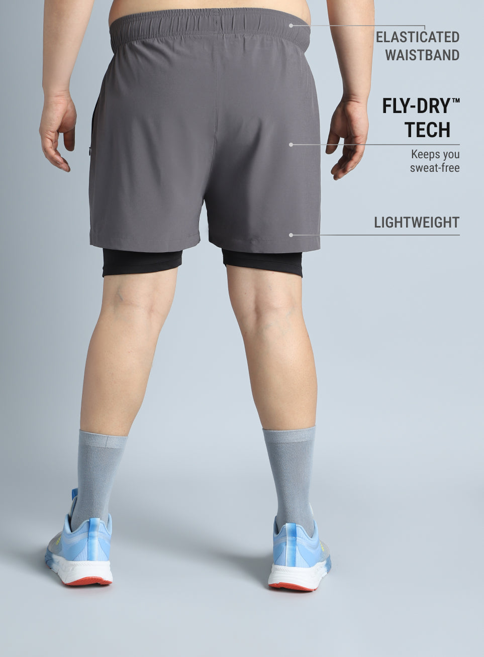 Men's Dark Grey Running Plus Size In-Built Shorts