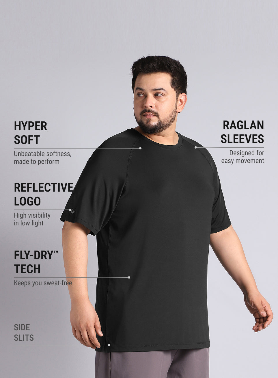 Men's Black Ultimate Running Plus Size regular fit T-shirt