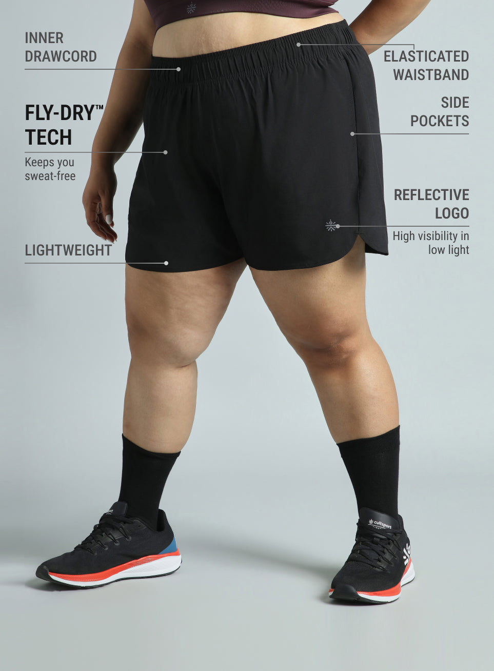 Women's Black Running Essential Plus Size Shorts