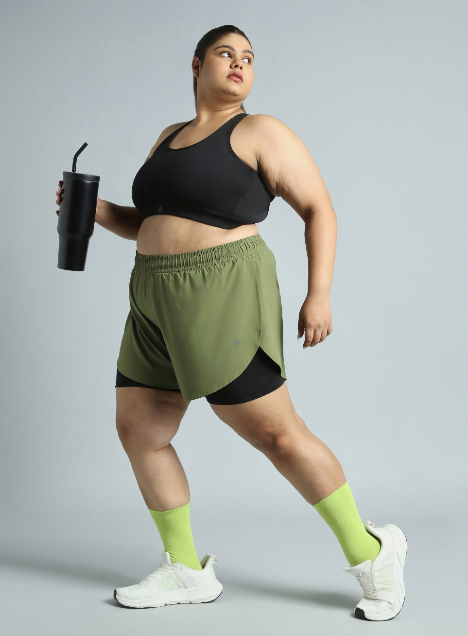 Women's Olive Running Essential Plus Size Built in Shorts