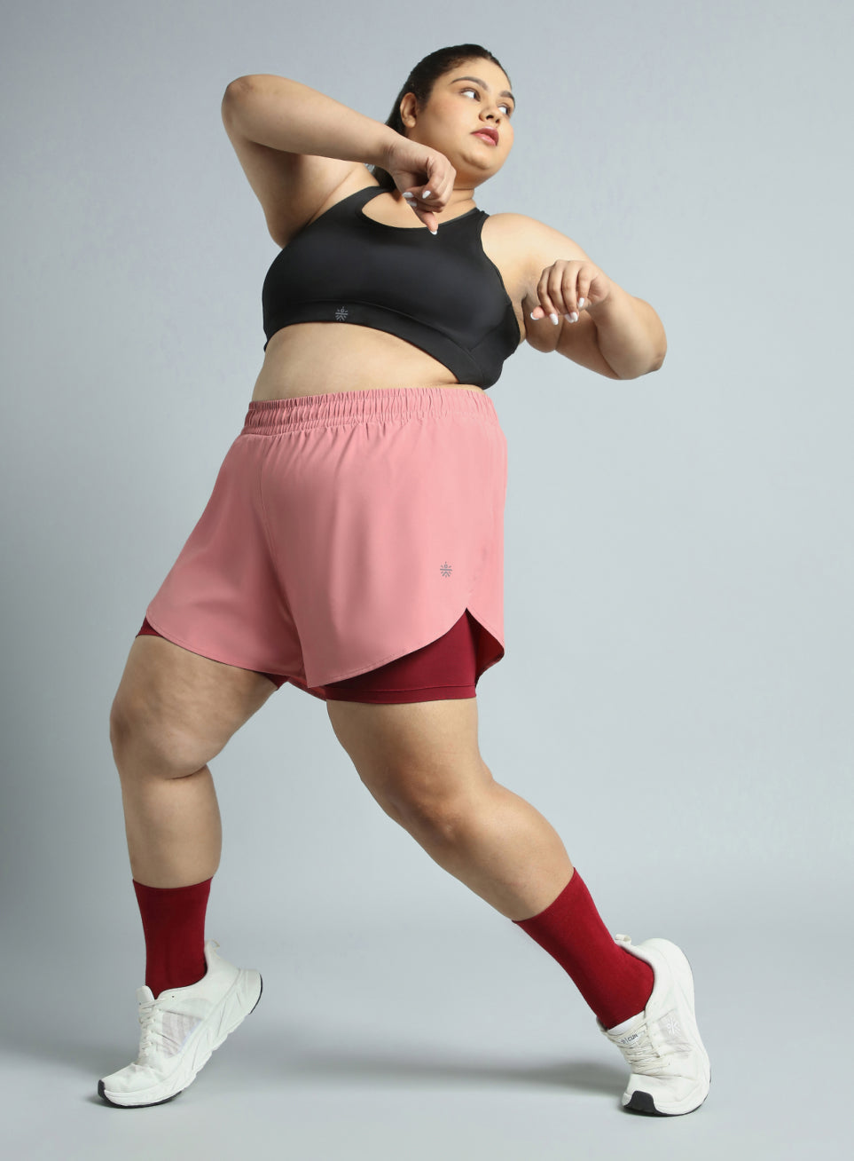 Women's Pink Running Essential Plus Size Built in Shorts