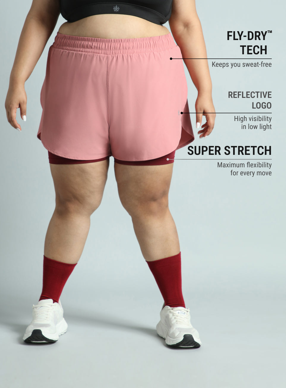 Women's Pink Running Essential Plus Size Built in Shorts