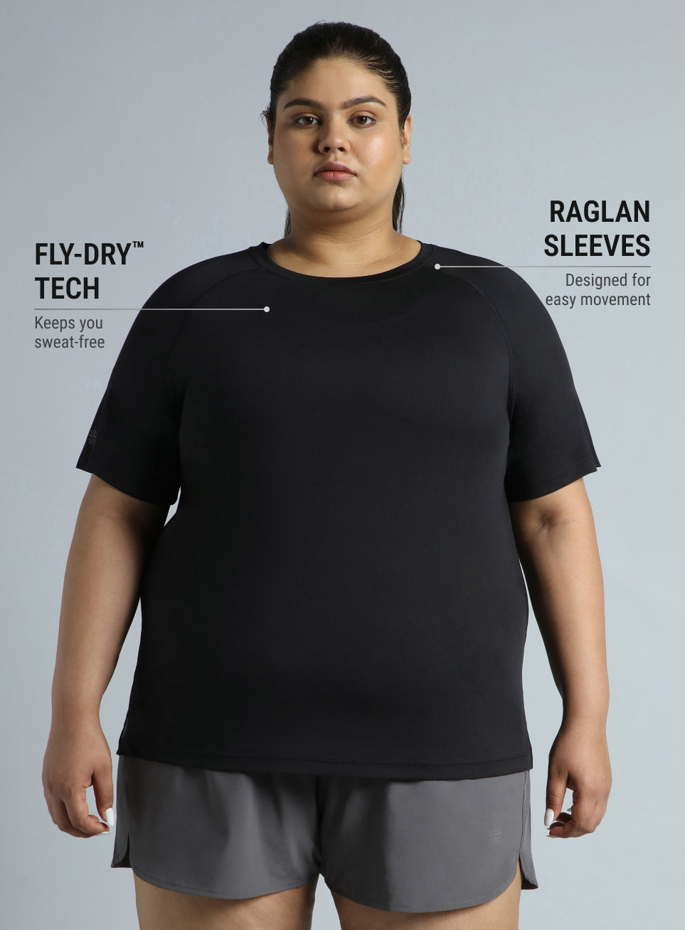 Women's Black Running Essential Plus Size Regular Fit T-shirt