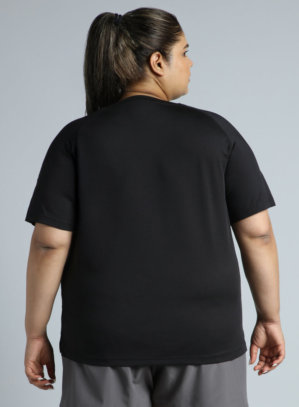 Women's Black Running Essential Plus Size Regular Fit T-shirt