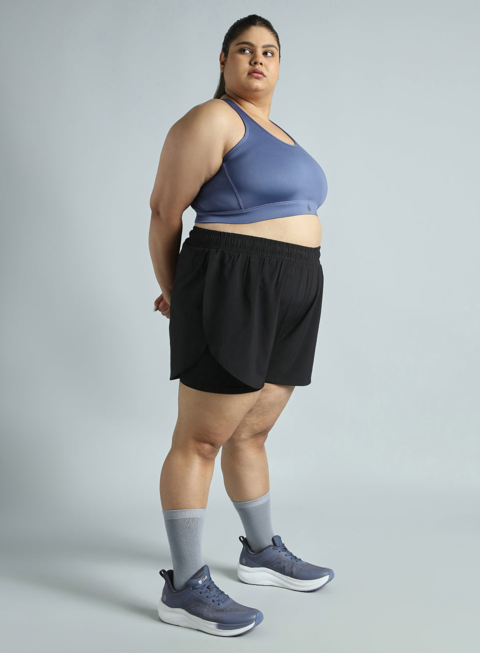 Women's Blue Cross Back Hook Training High Support Plus Size Sports Bra