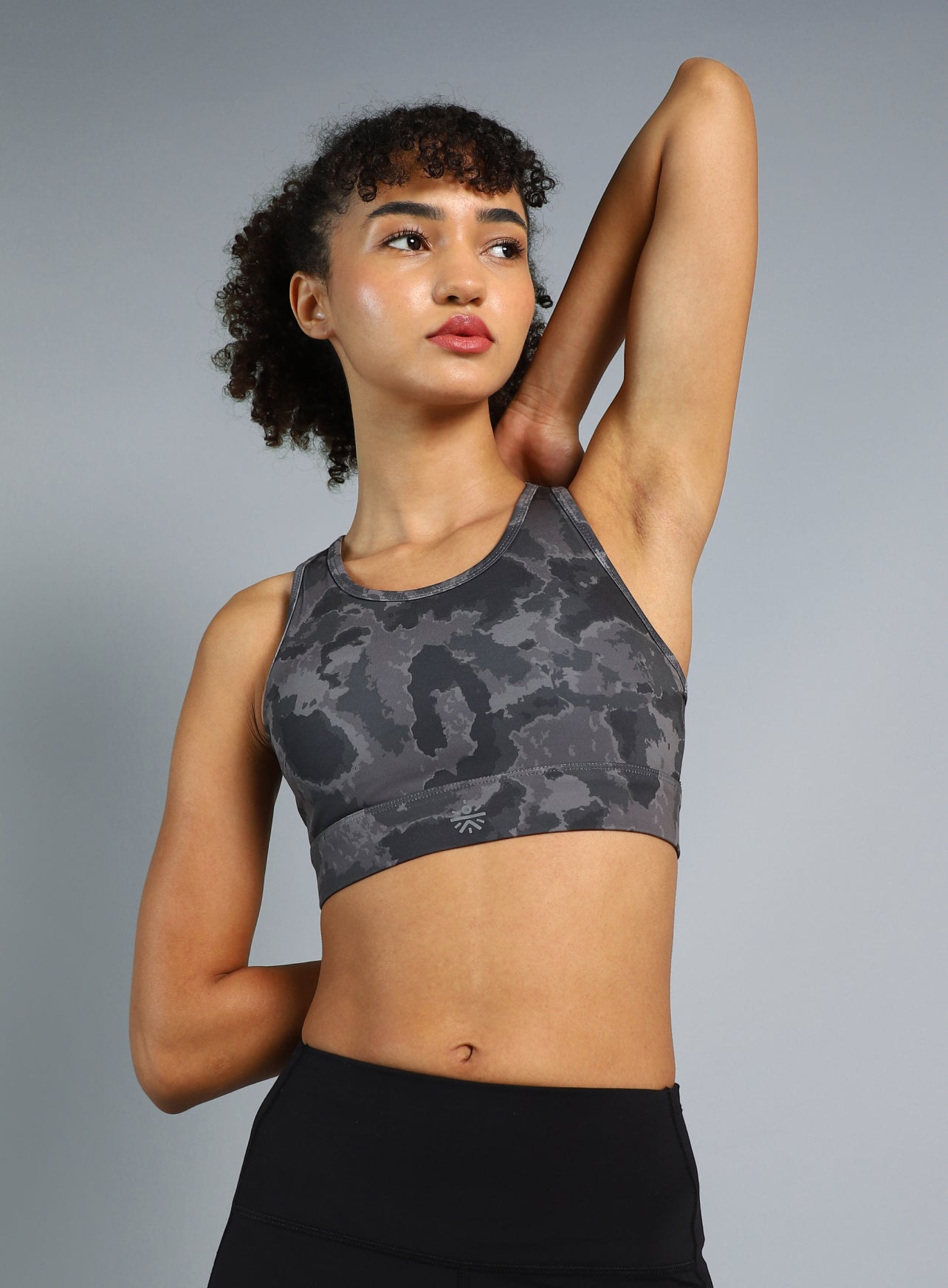 Women's Black Printed Racerback High Impact Bra