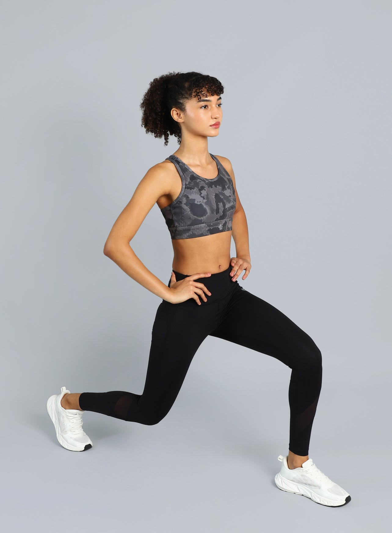 Women's Black Printed Racerback High Impact Bra