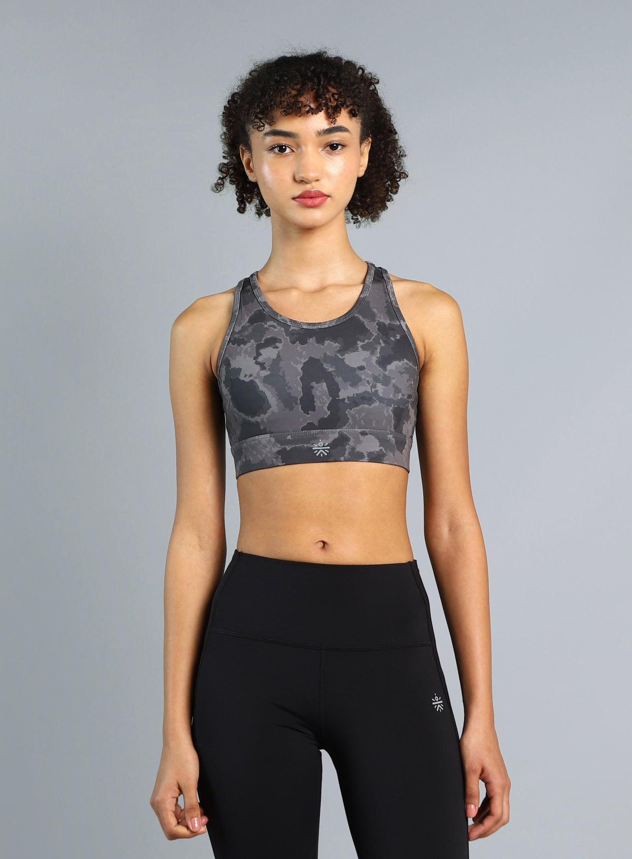 Women's Black Printed Racerback High Impact Bra