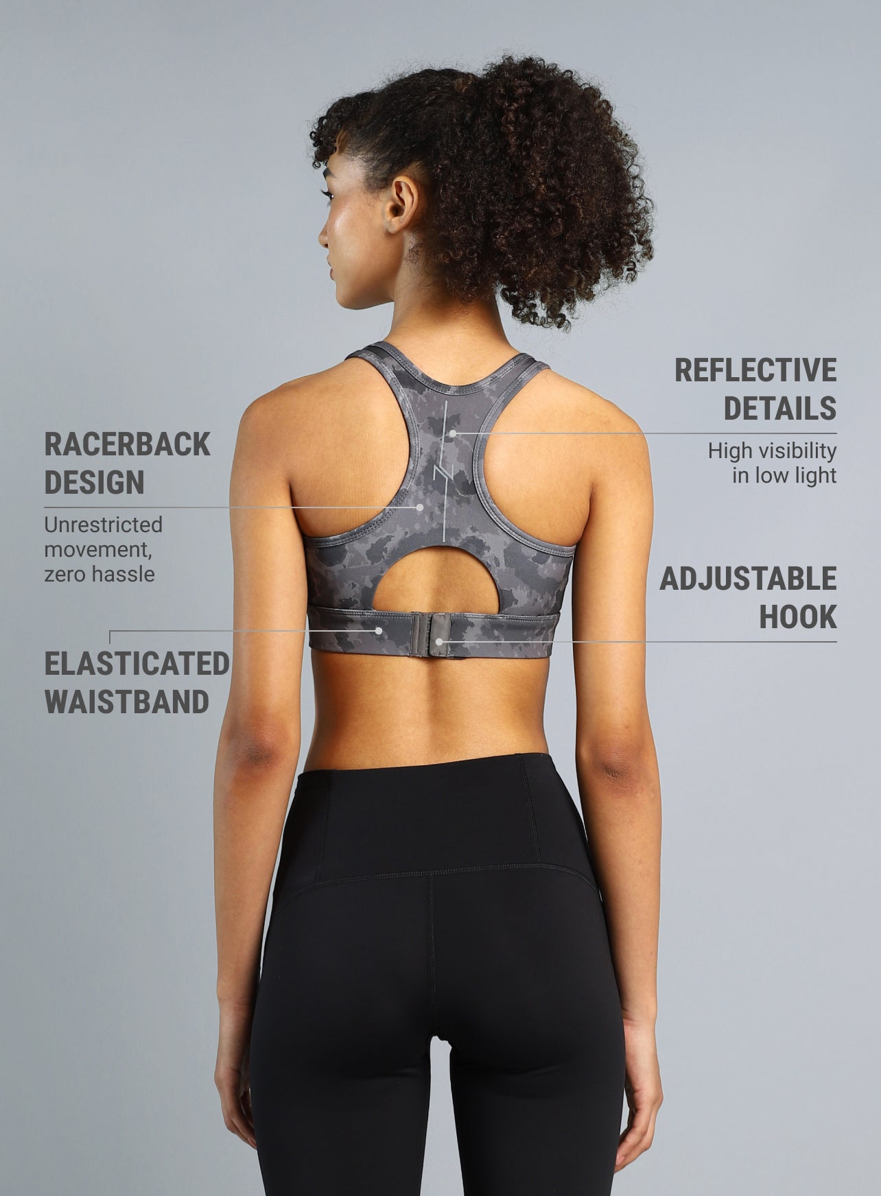 Women's Black Printed Racerback High Impact Bra