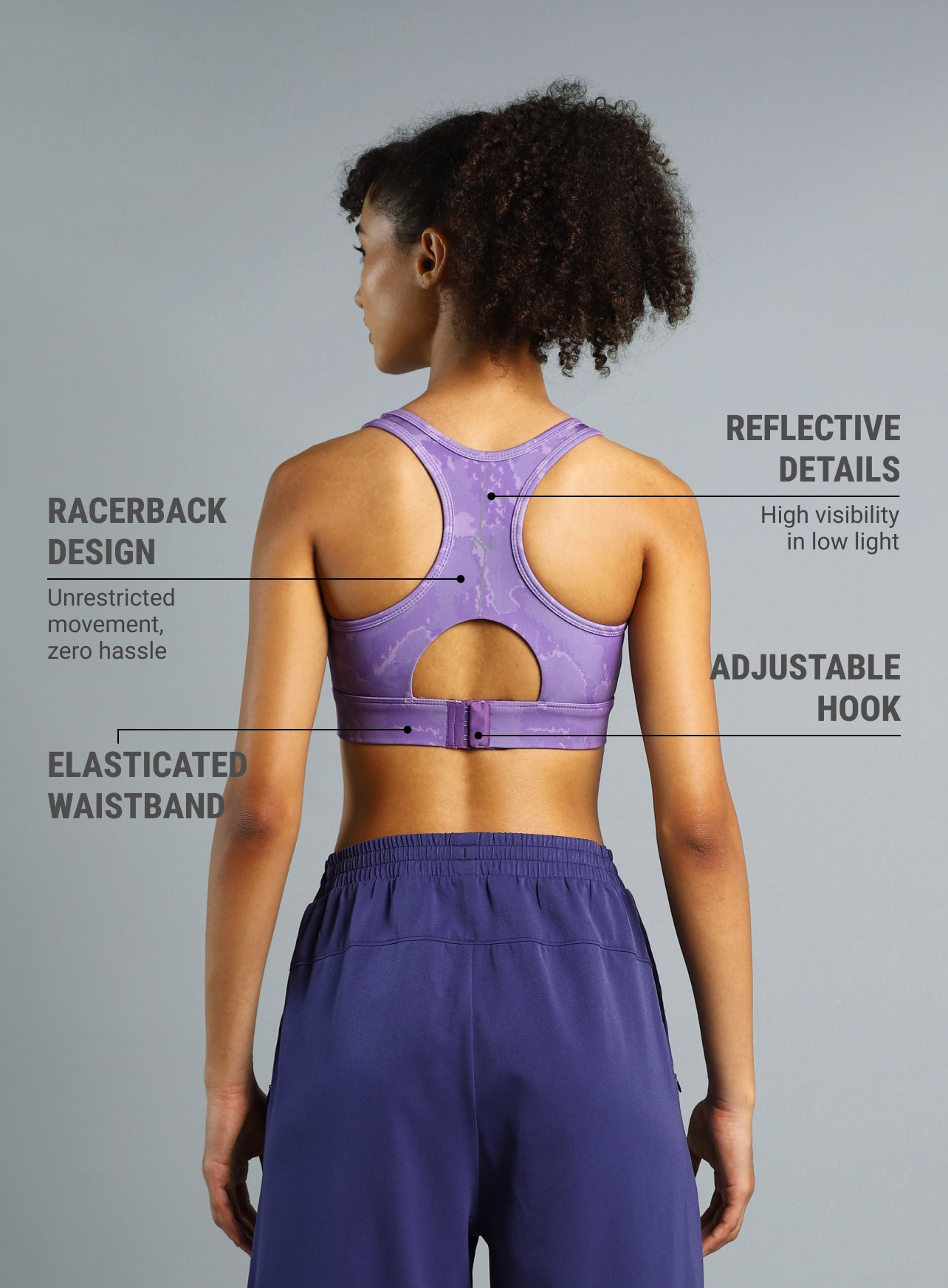 Women's Purple Printed Racerback High Impact Bra