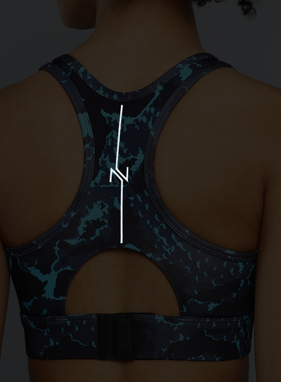 Women's Navy Printed Racerback High Impact Bra