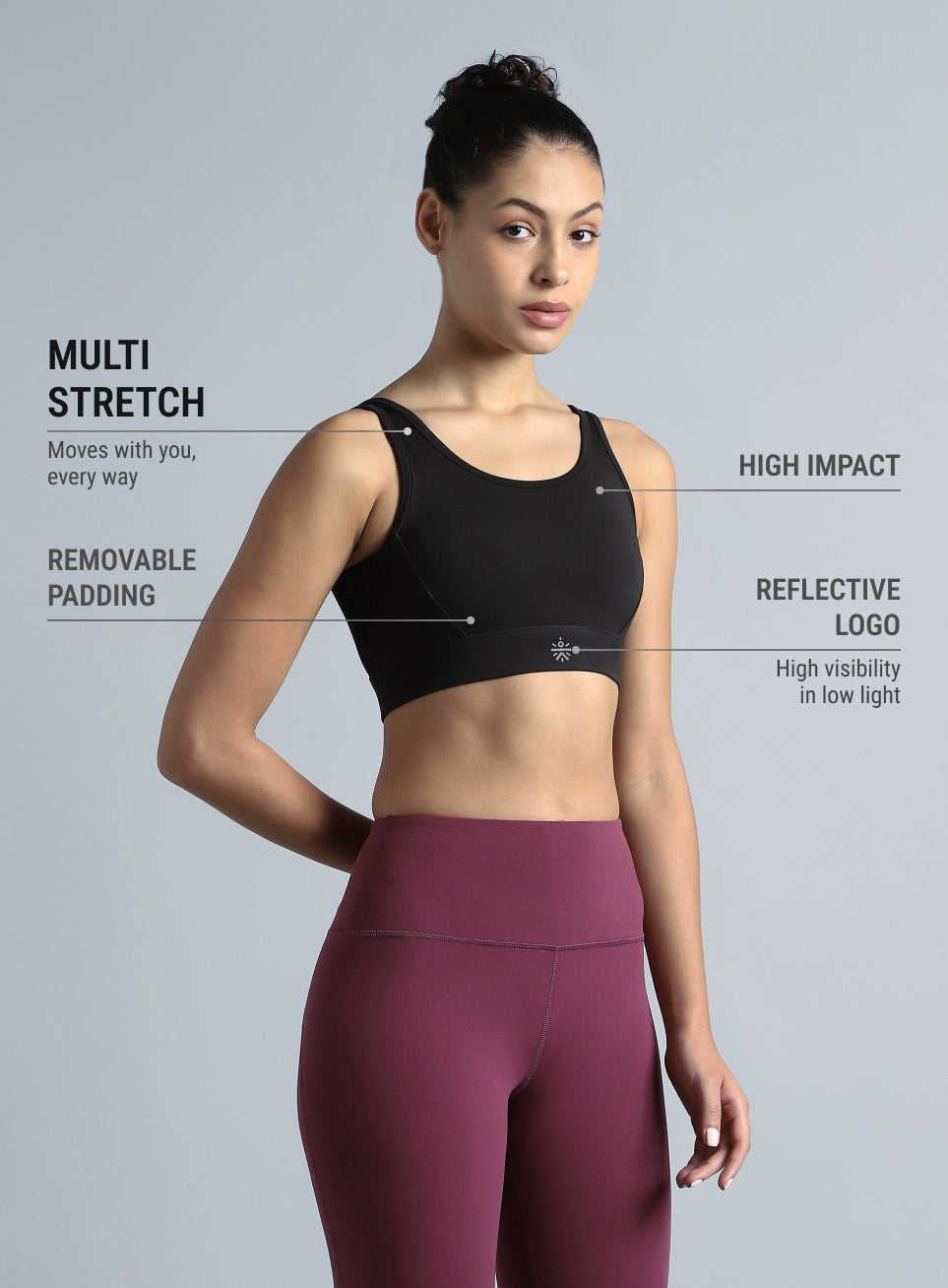 Women's Black AOP Cross Over High Impact Bra