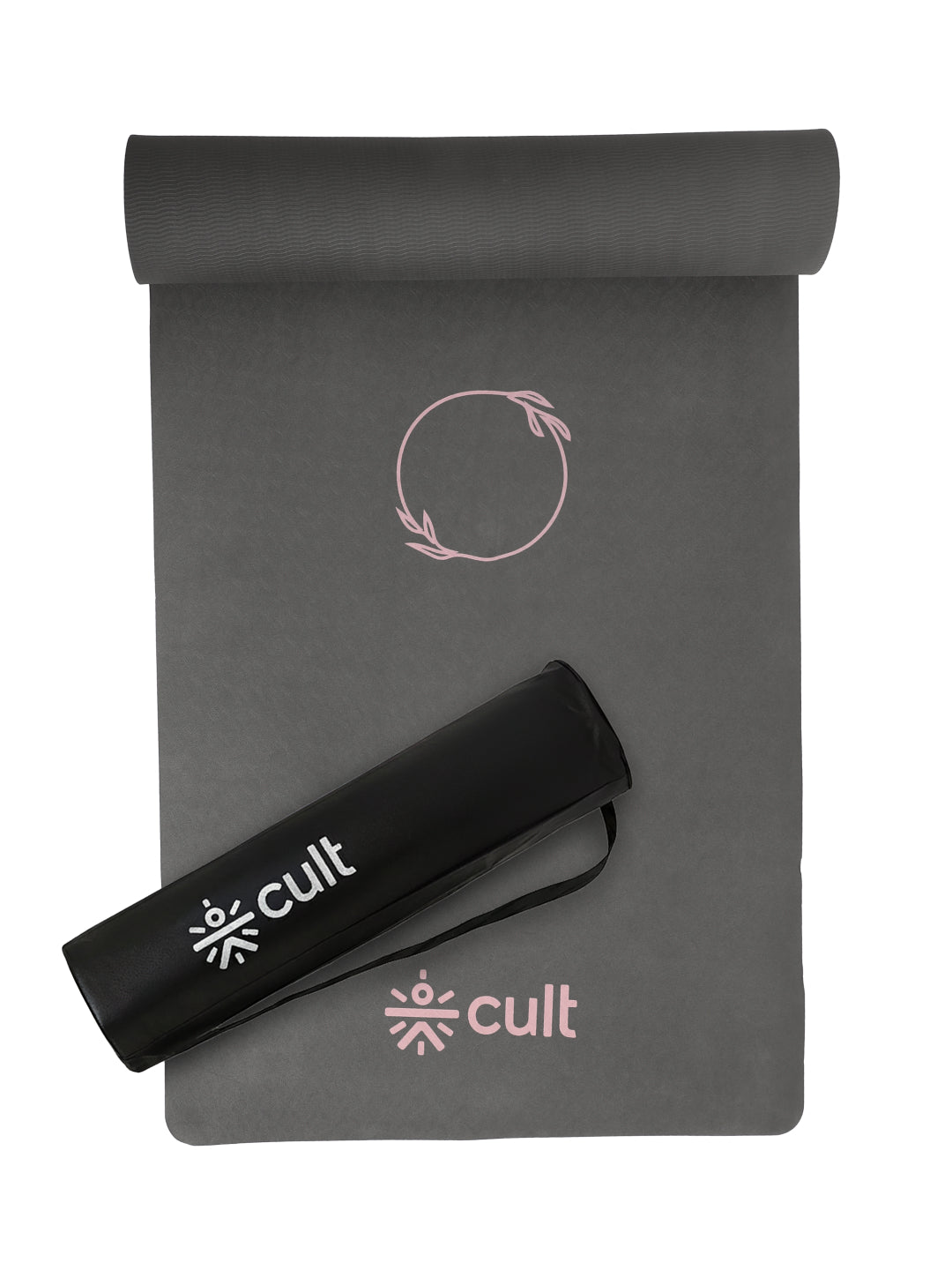 CULT Ultra Cushioned 8mm TPE Yoga & Pilates Mat Eco-Friendly, Skin-Friendly, Anti-Skid, Tear-Resistant, Lightweight & Portable with Carry Strap and Bag Ideal for Home, Gym & Outdoor Workouts - Dark Grey