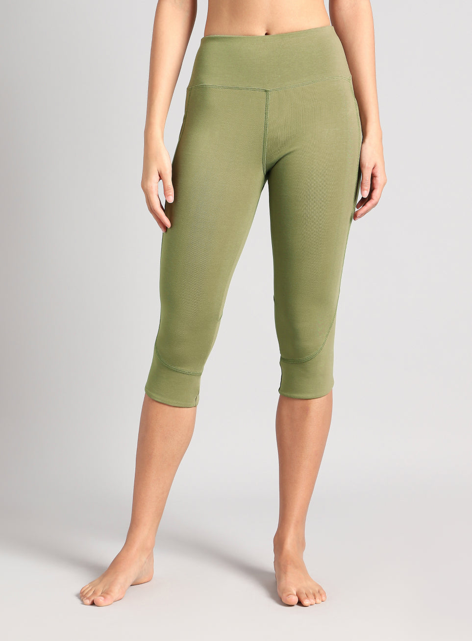 Women's Olive Yoga Flow Cotton Cropped Tights