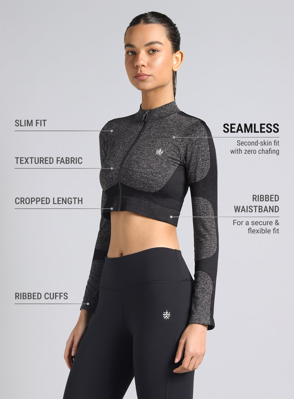 Women's Black Snug Fit Seamless Jacket