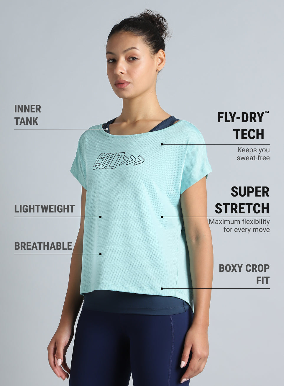 Women's 2in1 Layered Performance Turquoise T-shirt
