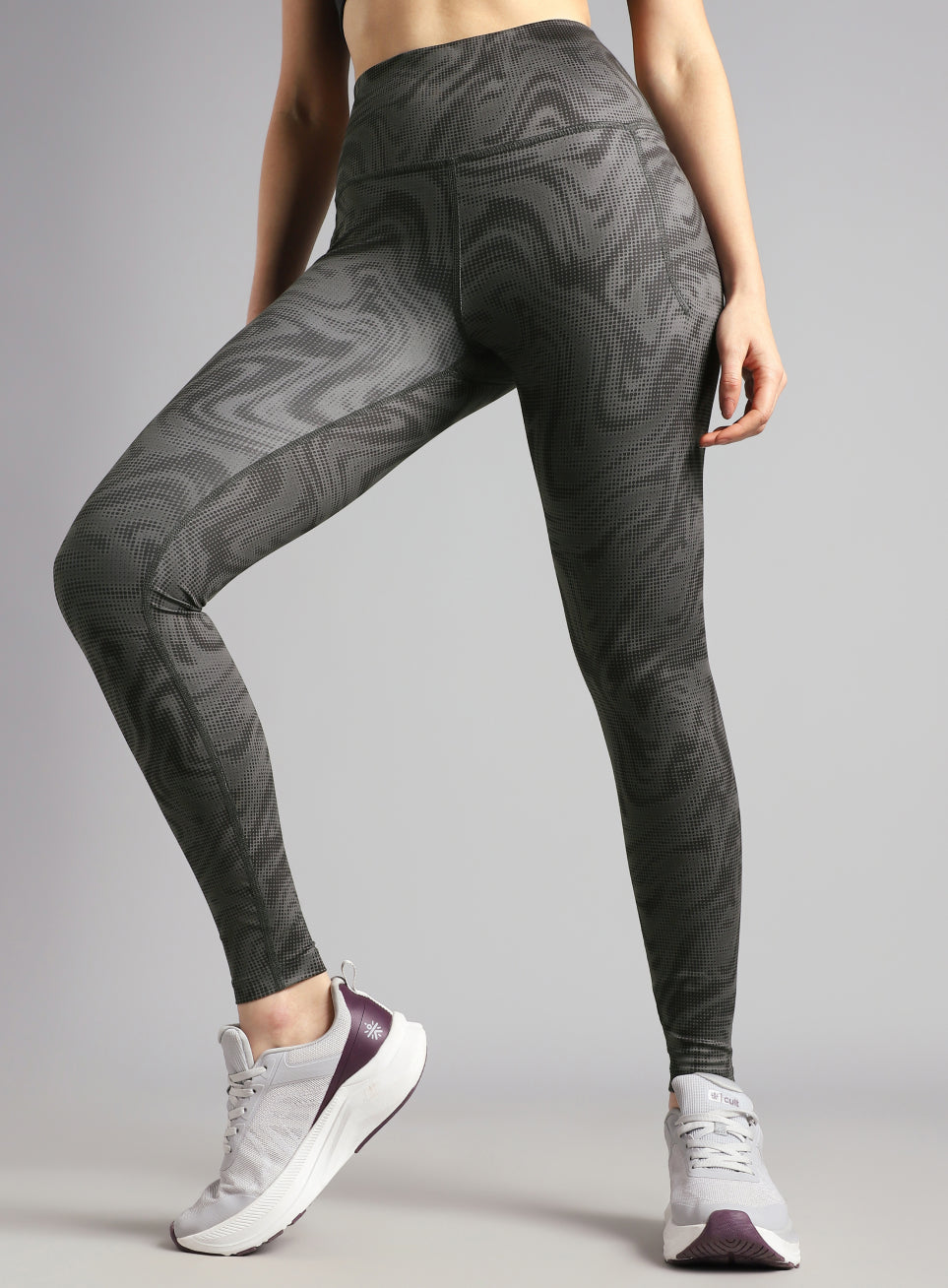 Women's Dark Grey Printed Train All Day COMFlex Tights