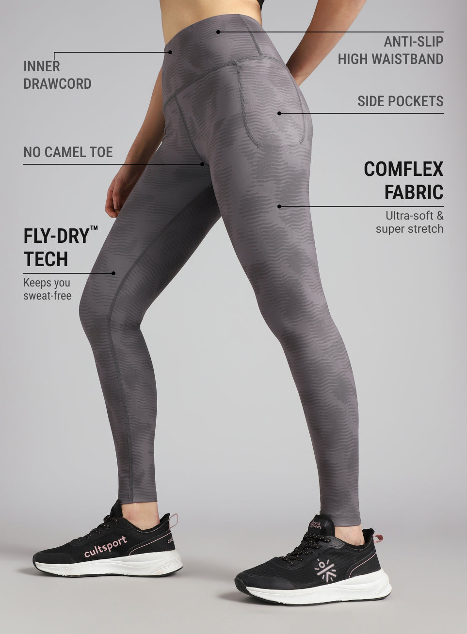 Women's Grey Printed Train All Day COMFlex Tights