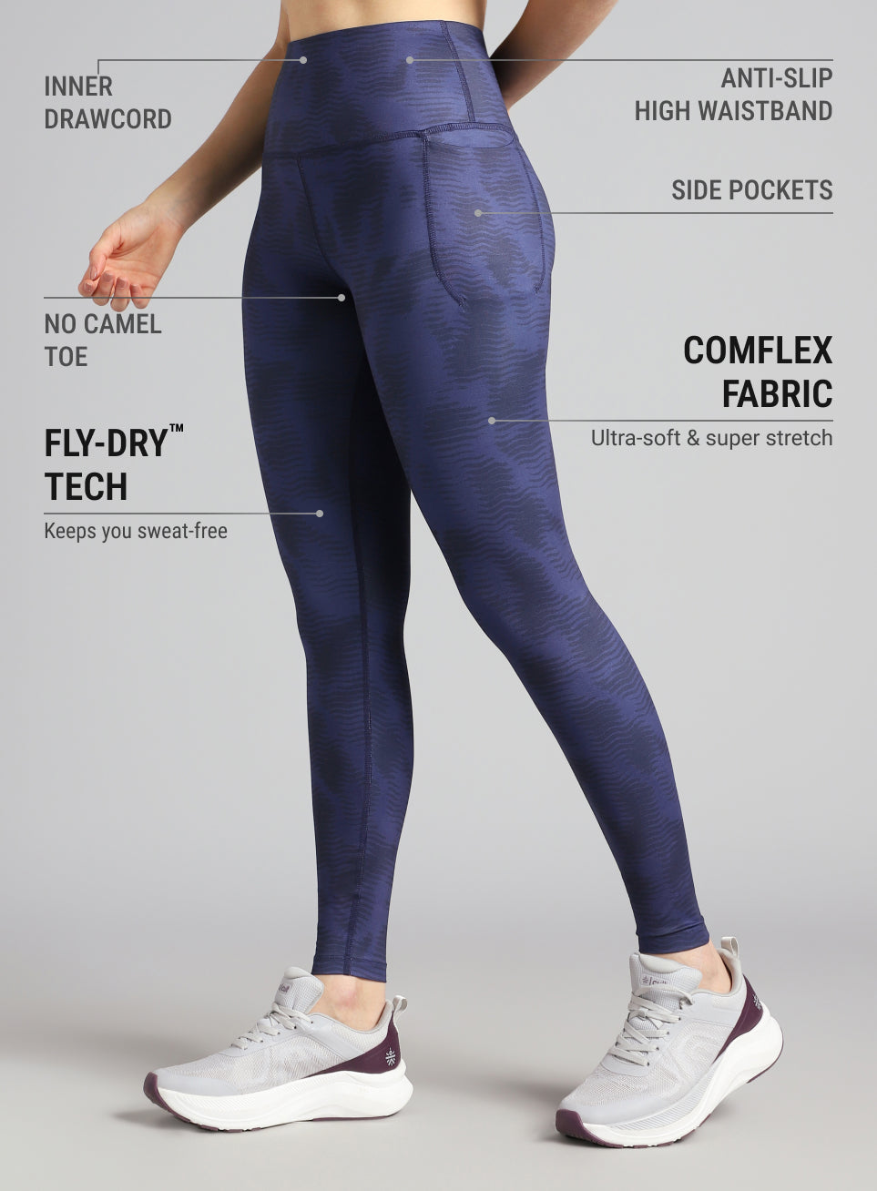 Women's Blue Printed Train All Day COMFlex Tights