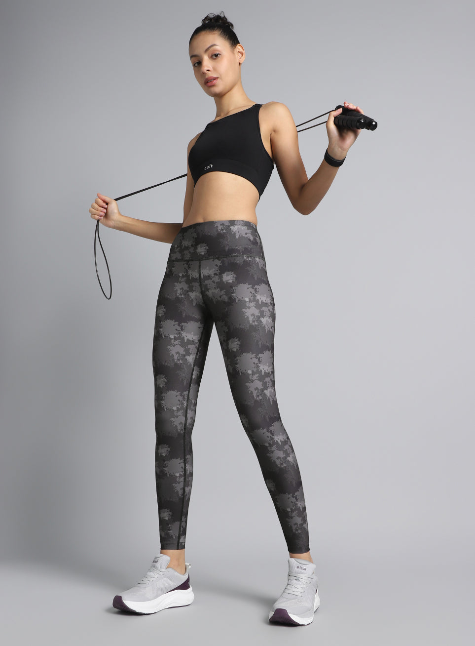 Women's Black Printed Performance Tights