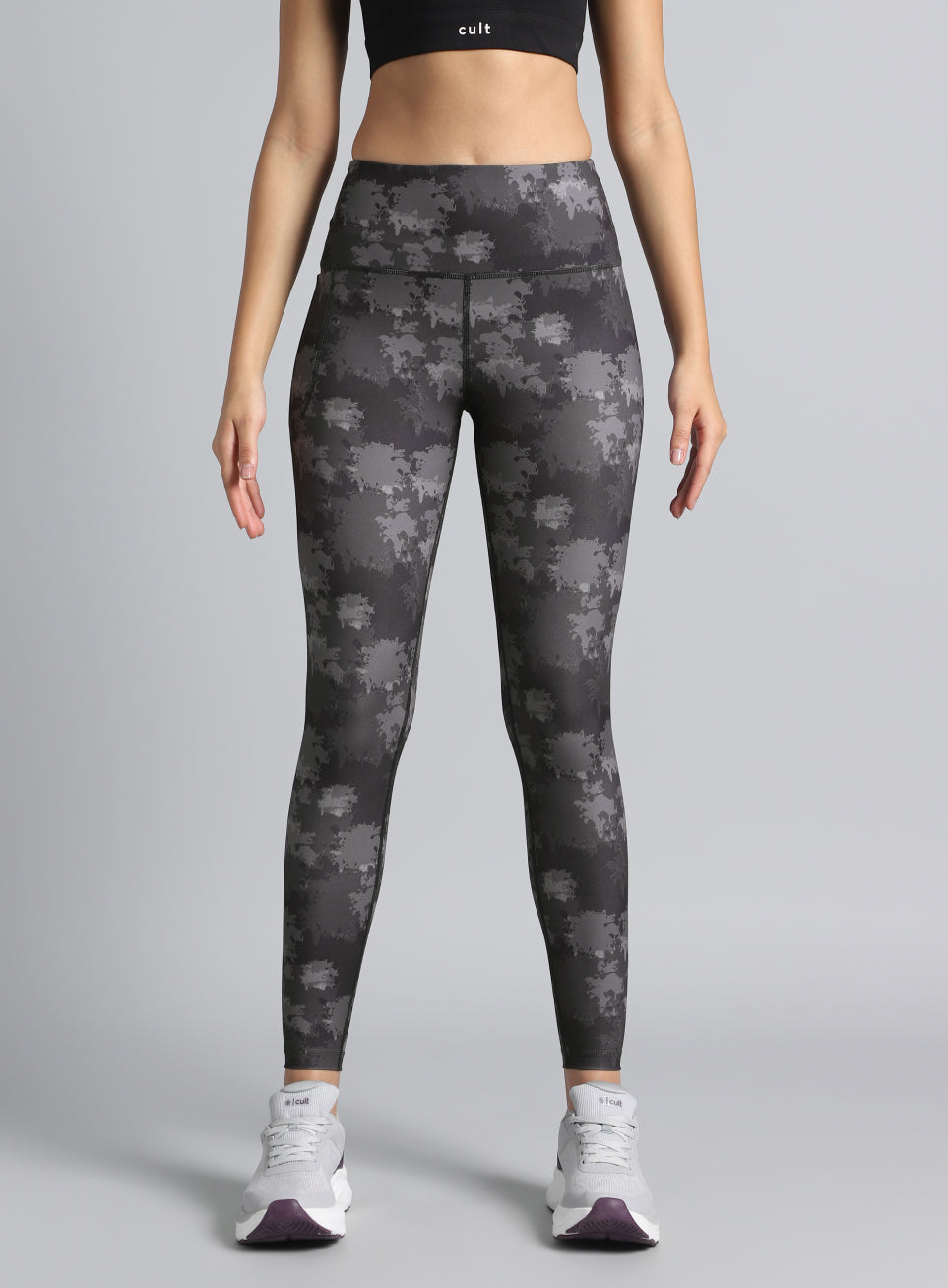 Women's Black Printed Performance Tights