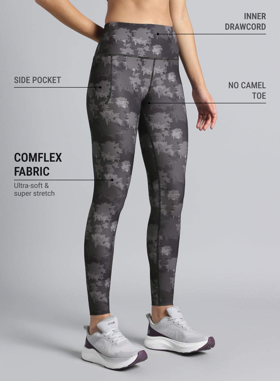 Women's Black Printed Performance Tights