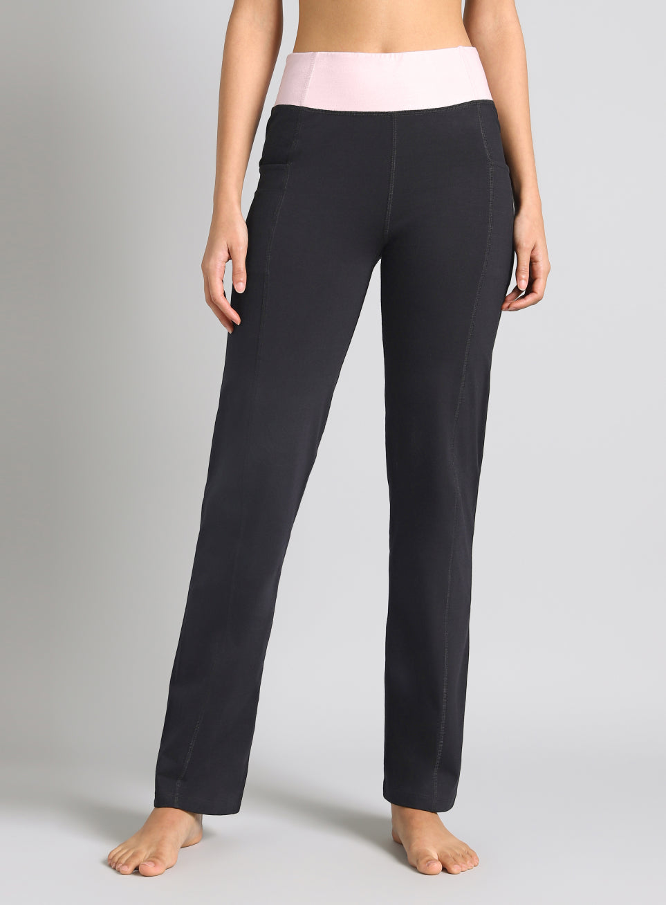 Women's Black Yoga Straight Fit Trackpants
