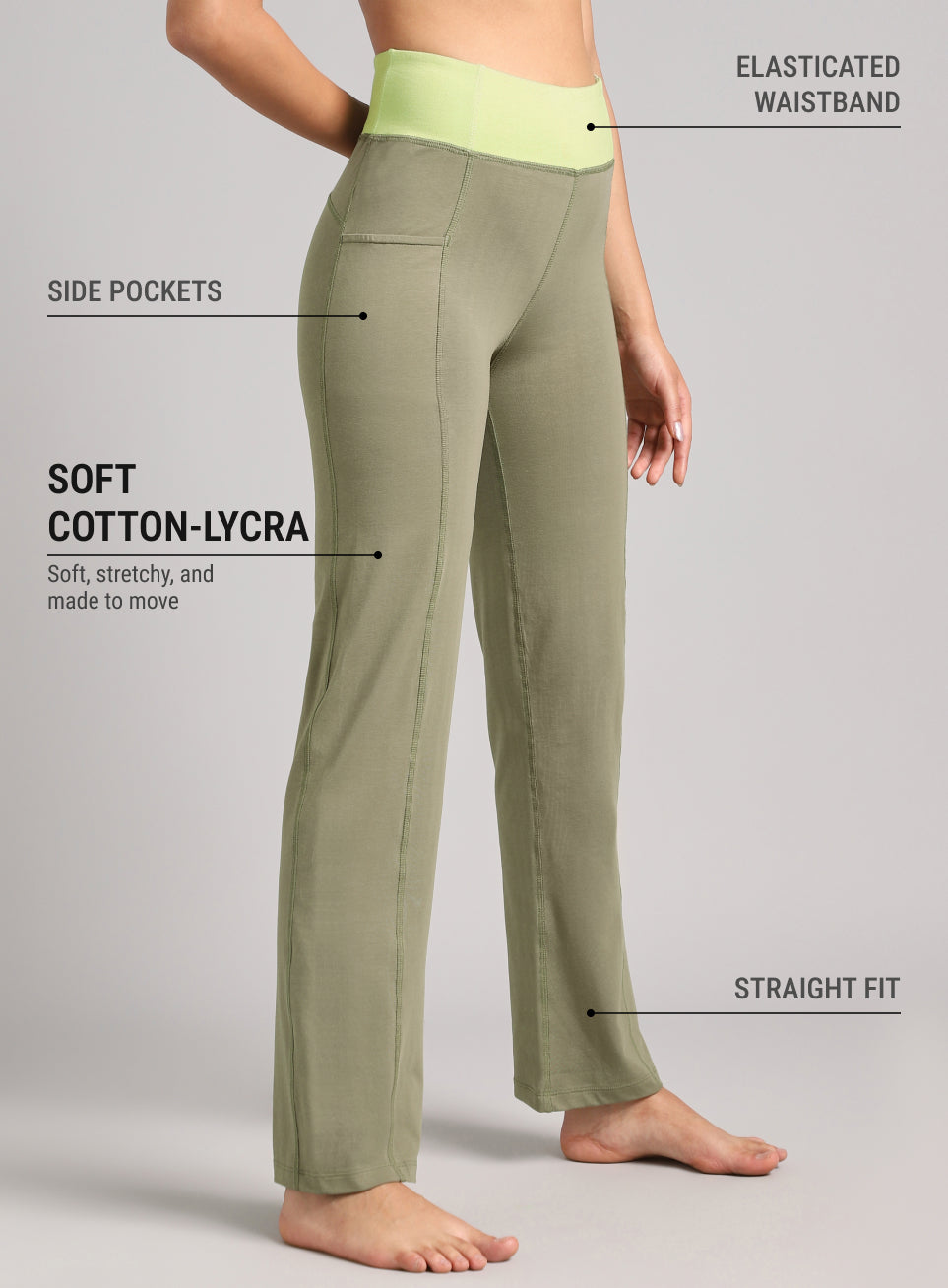Women's Olive Yoga Straight Fit Trackpants