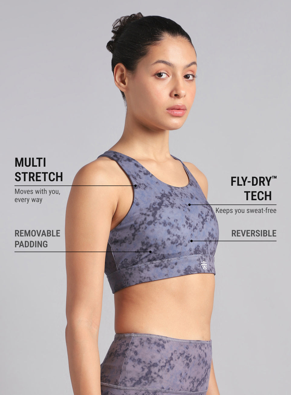 Women's Dark Grey Reversible Yoga High Support Bra