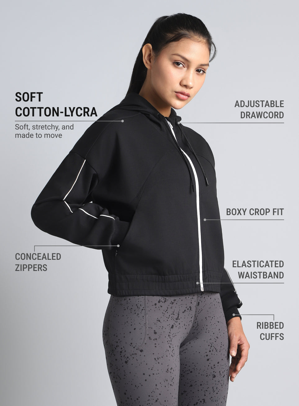 Women's Black Workout Essential Cropped Jacket