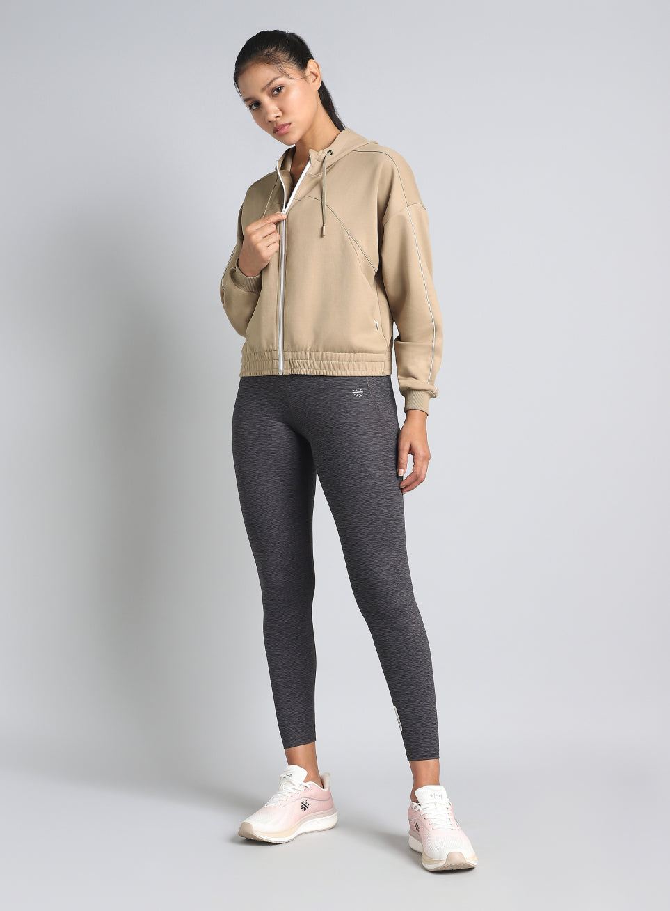 Women's Khaki Workout Essential Cropped Jacket