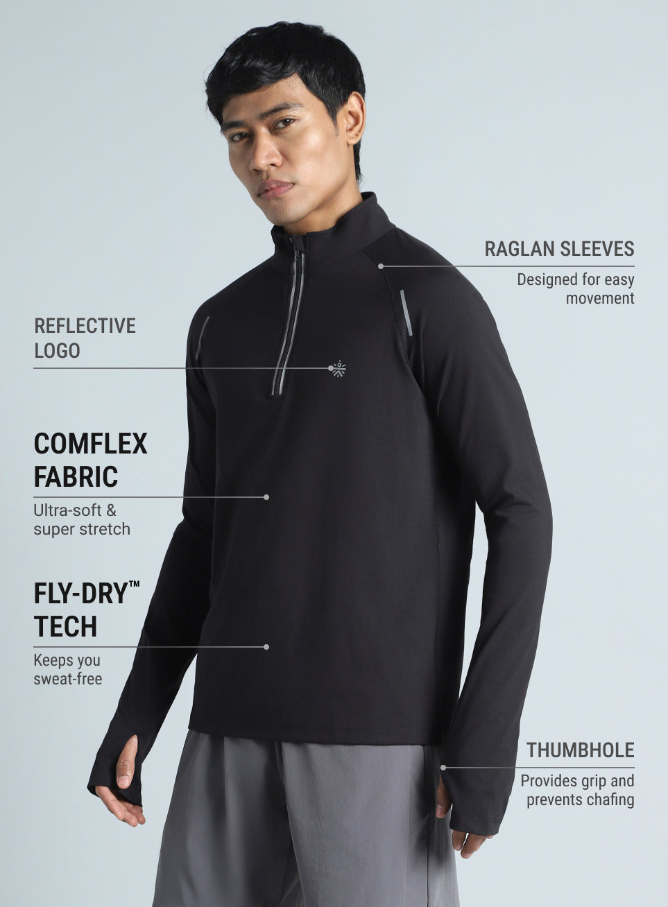 Men's Black Night Runner's Half Placket Jacket