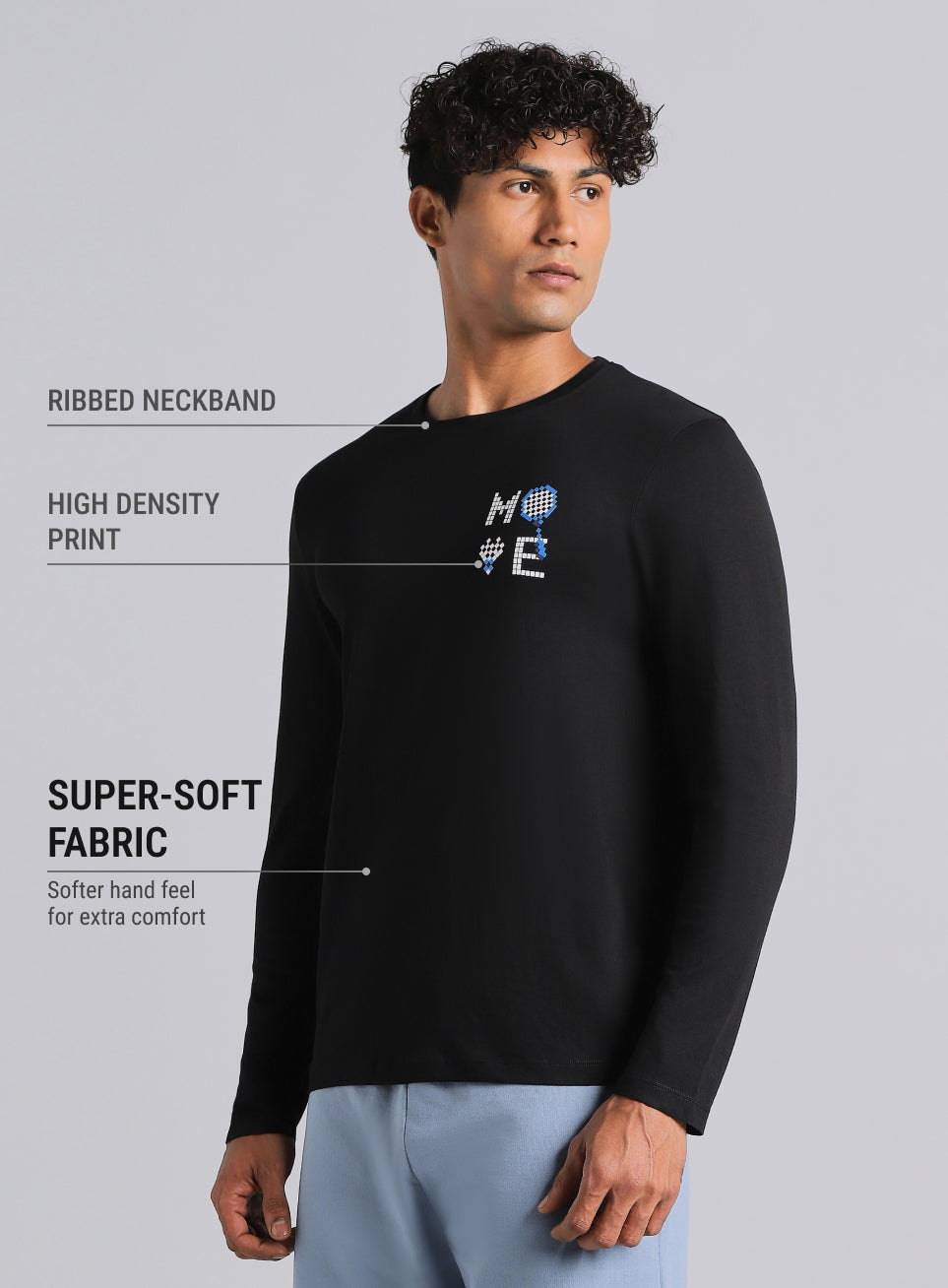 Men's Black Courtside Print Full Sleeve T-shirt