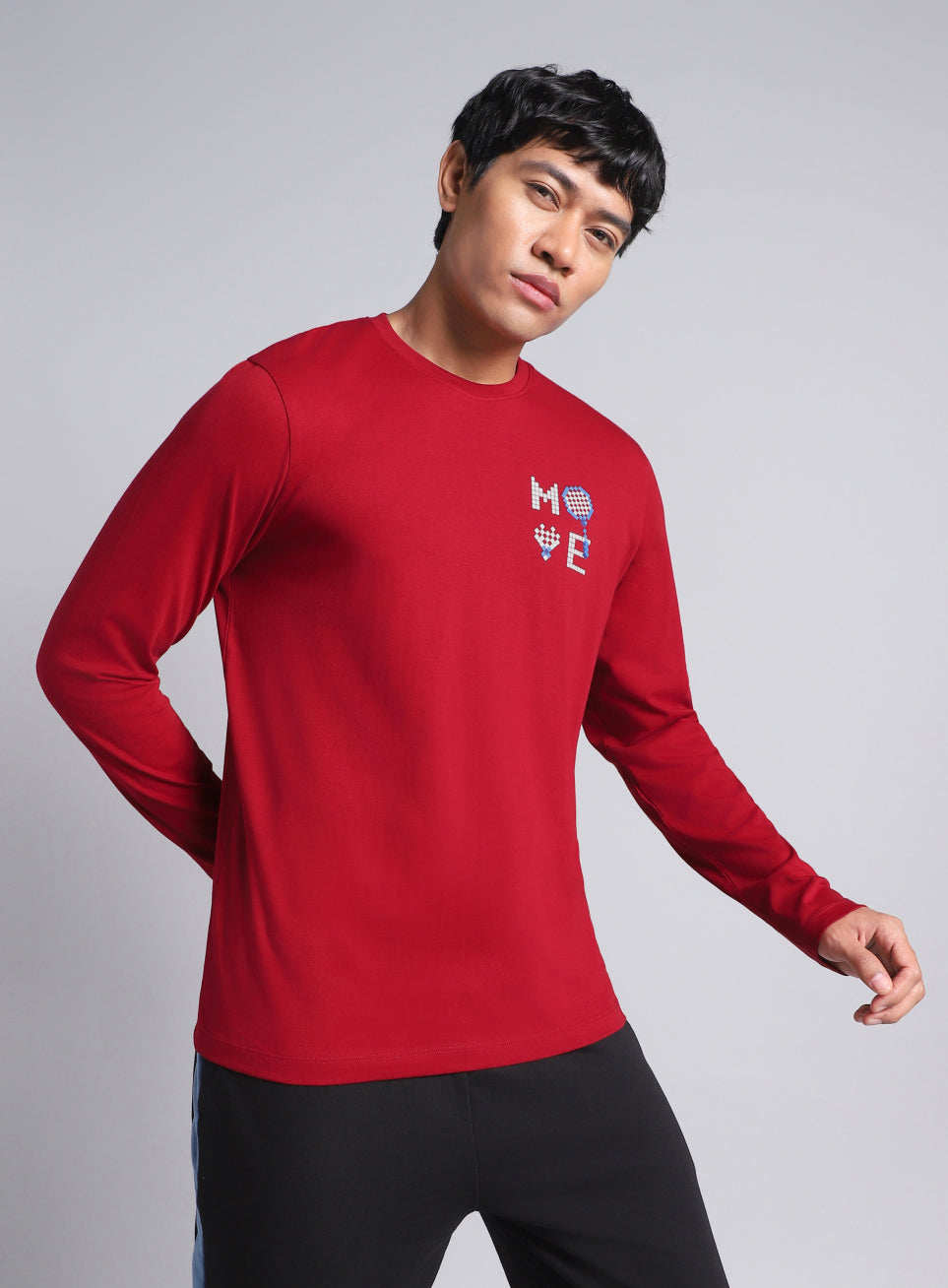 Men's Maroon Courtside Print Full Sleeve T-shirt