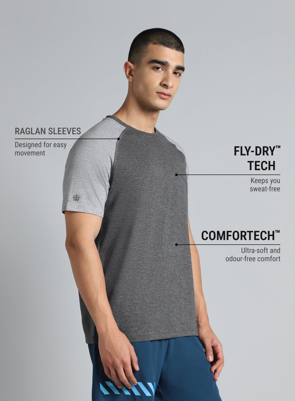 Men's Grey Colourblocked COMFORtech T-shirt