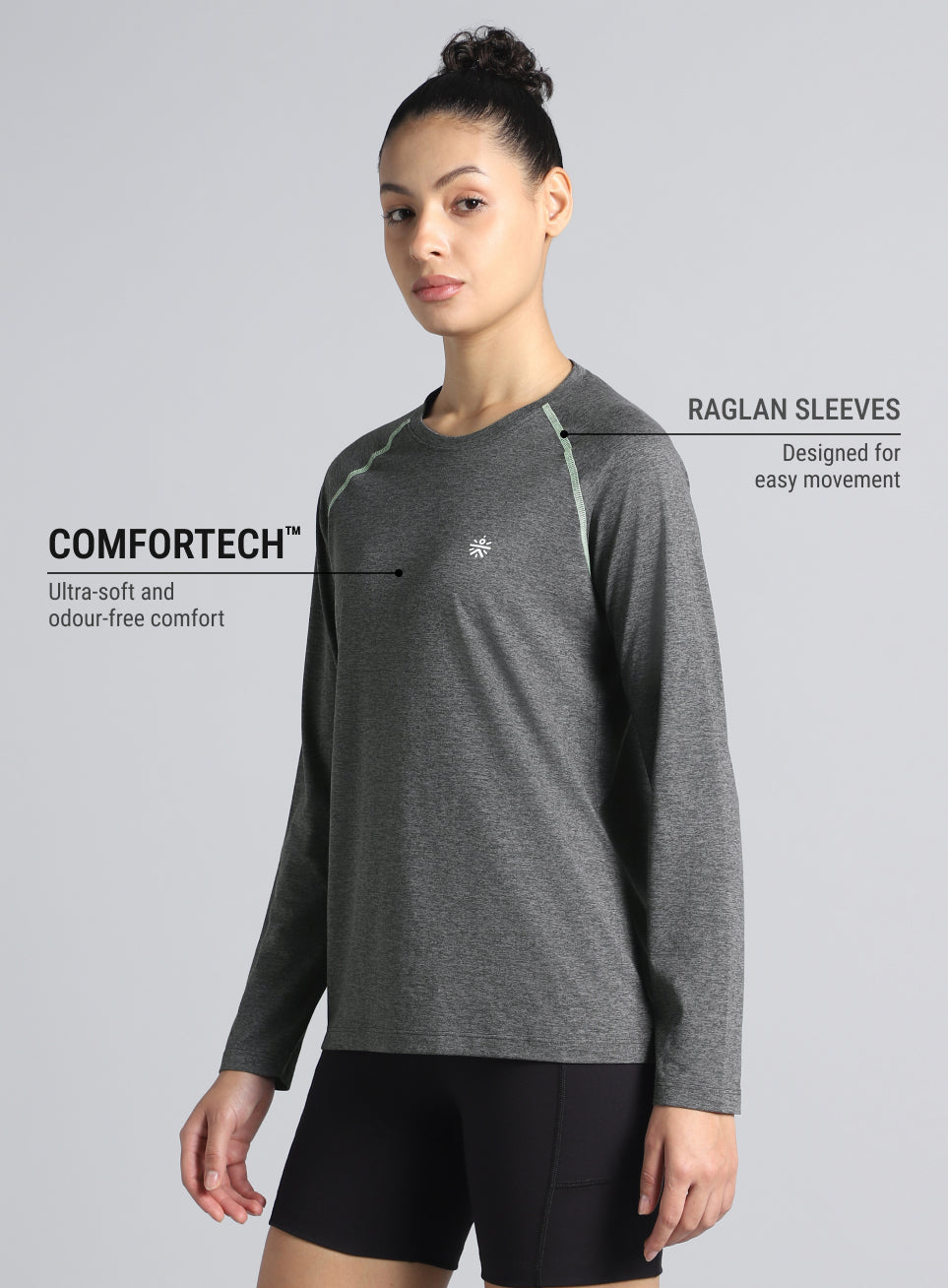 Women's Dark Grey Active Day COMFORtech™ Full Sleeve T-shirt
