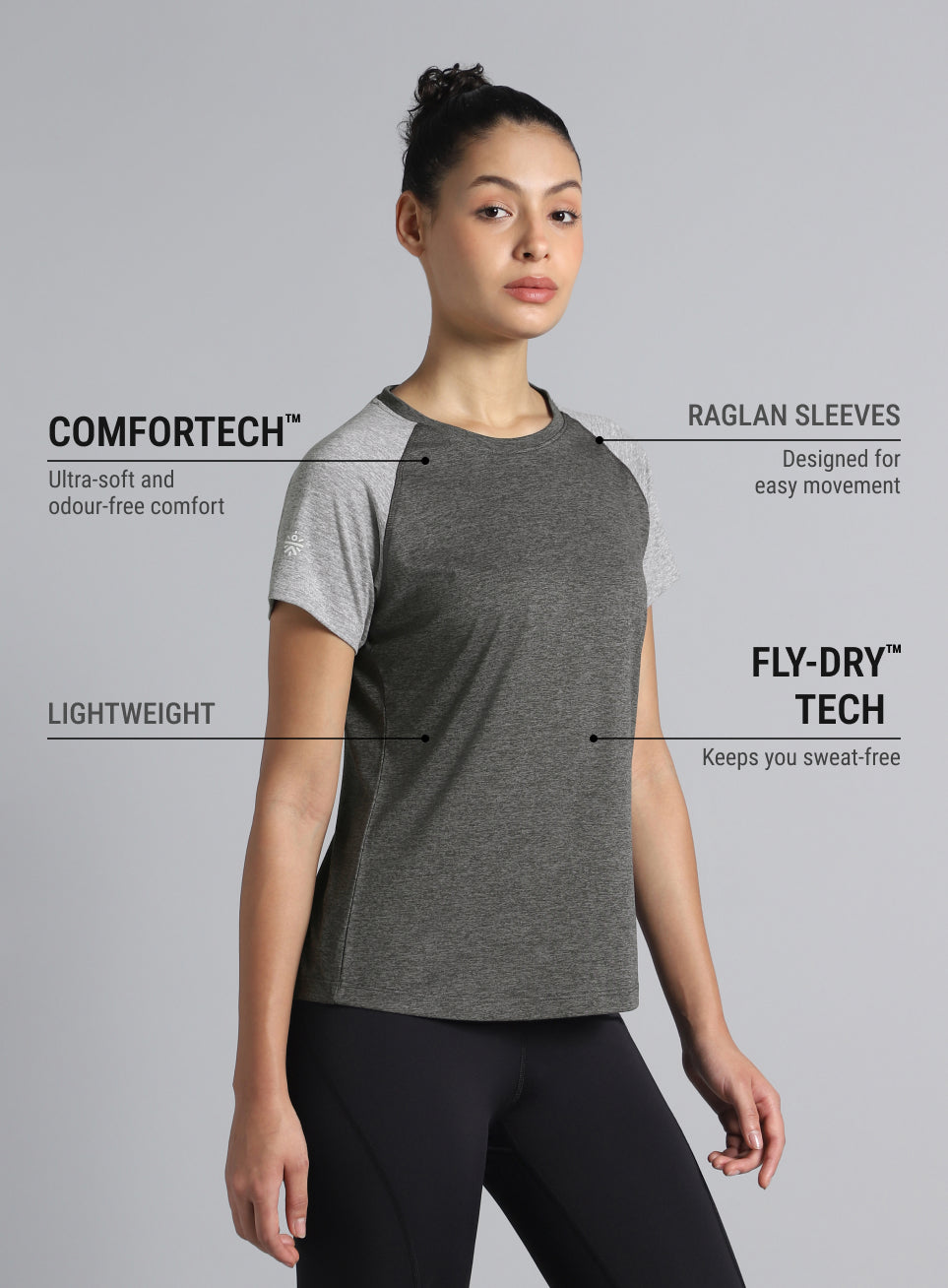 Women's Grey Active COMFORtech™ Colorblock T-shirt