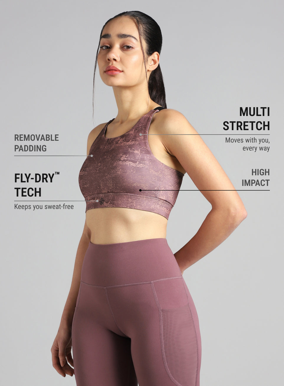 Women's Maroon Printed High Impact Training Bra